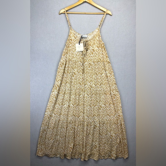 Dress Forum Dresses & Skirts - Dress Forum LA S Floral Print Maxi Dress Tiered Yellow Spaghetti Straps Boho NWT